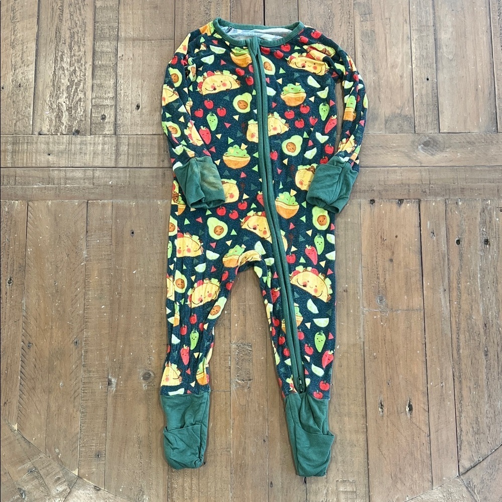 Little Sleepies taco time bamboo zippy 6-12 months green avocado